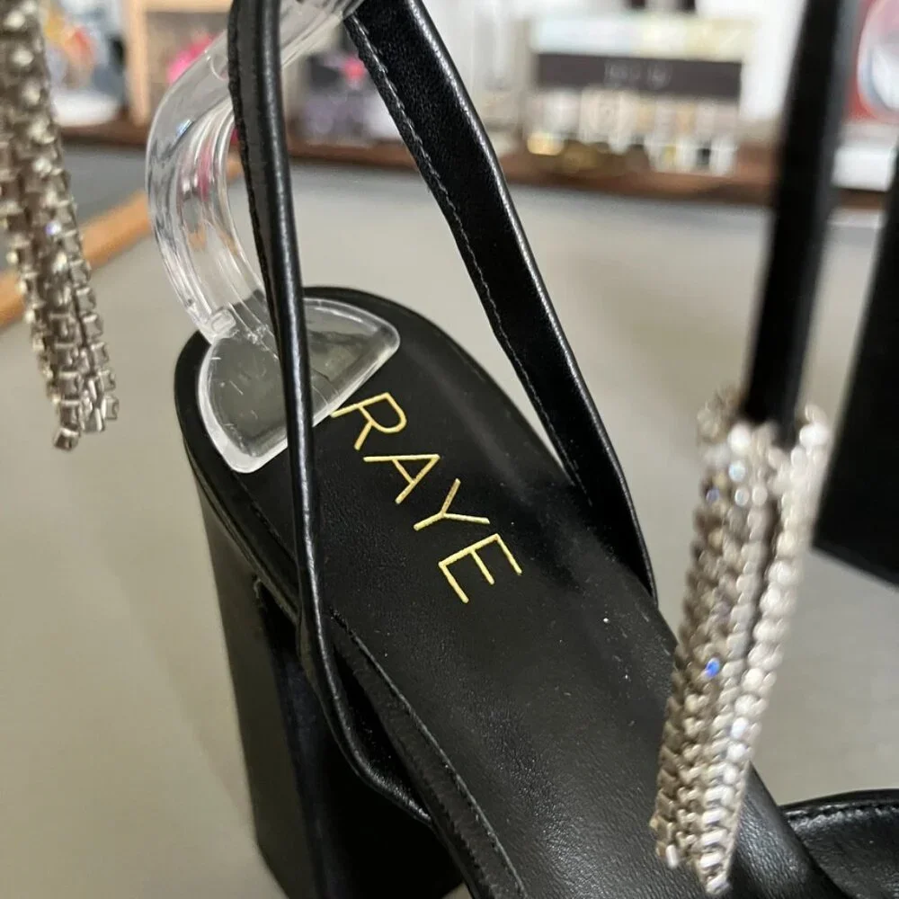 Raye Revolve Black Dot Platform Tie Up Wrap Block Heels - Picture 4 of 14